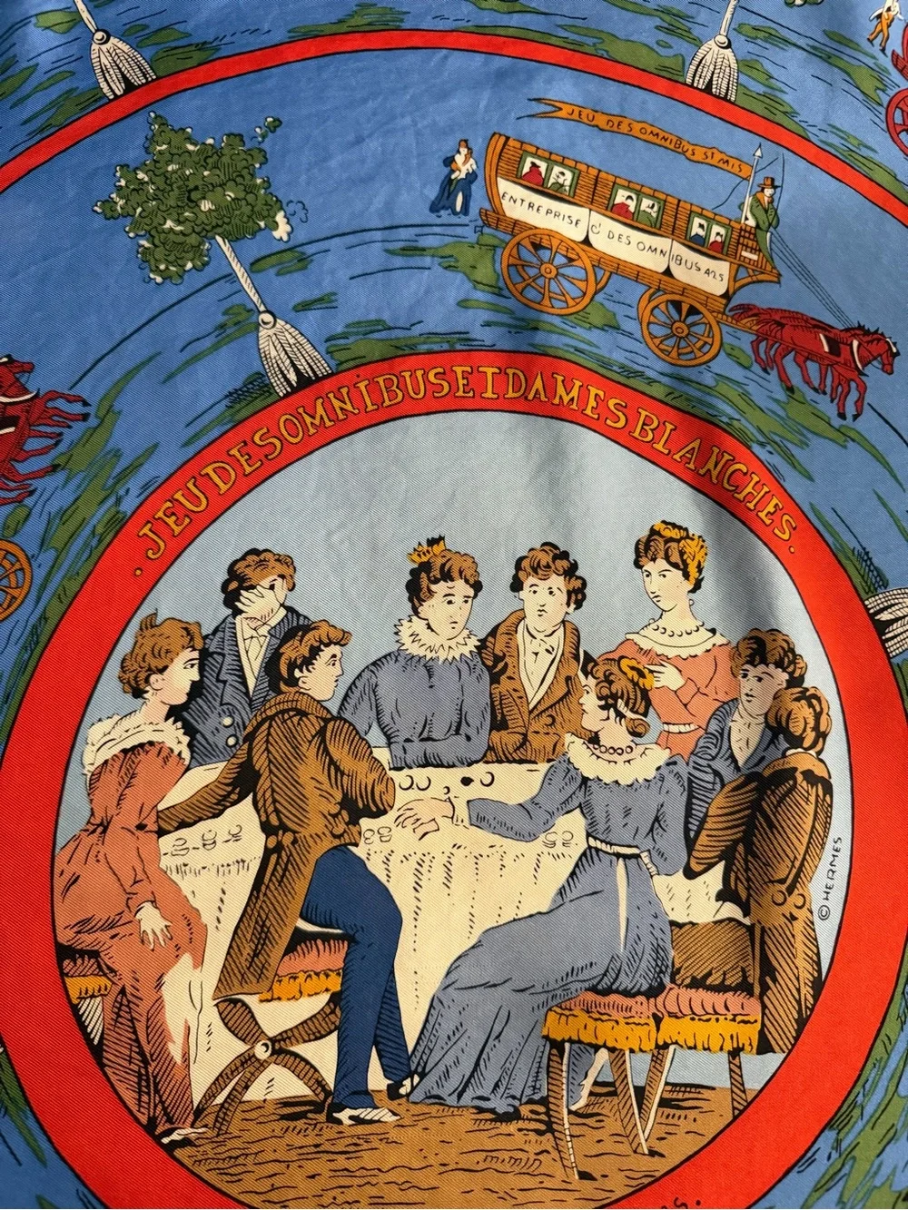 Hermes Blue Red Multi-Color Scenic Carriage Silk Scarf